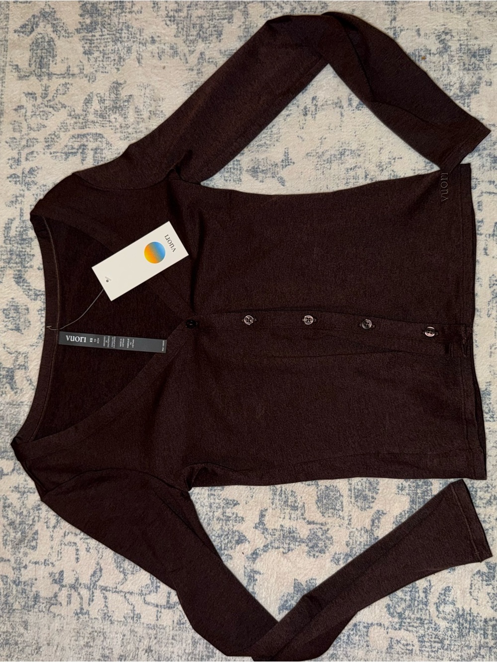 Vuori Button-Front Long Sleeve Cardigan - Dark Brown